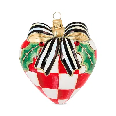 Mackenzie-childs Mackenzie Childs Check It Out Red Heart Glass Ornament In Multi
