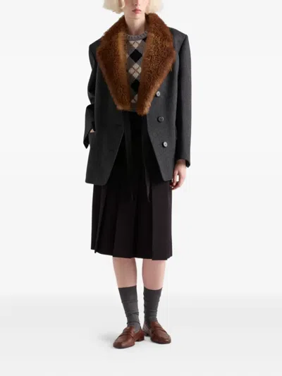 Prada Cashmere Sweater With Argyle Pattern And Ribbed Hem In Gray