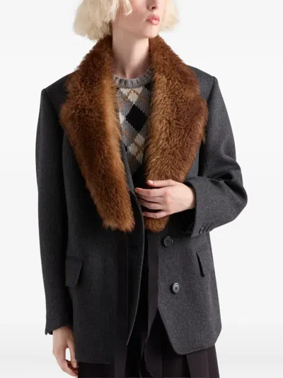 Prada Cashmere Sweater With Argyle Pattern And Ribbed Hem In Gray