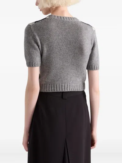 Prada Cashmere Sweater With Argyle Pattern And Ribbed Hem In Gray