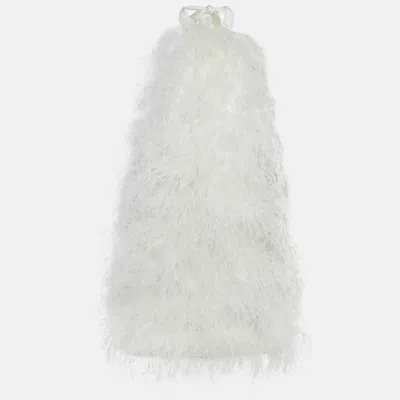 Pre-owned Alamour The Label Alamour White Satin Feather Halter Neck Clematis Mini Dress M