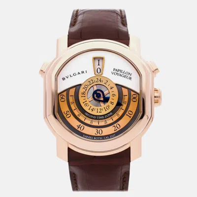 Pre-owned Bvlgari Daniel Roth Papillon Voyageur Gmt Jumping Hours Brrp46ggmtp Brown Automatic 18k Rose Gold Men's Wris In Black