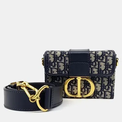 Pre-owned Dior Navy Blue Fabric Oblique 30 Montaigne Box Bag