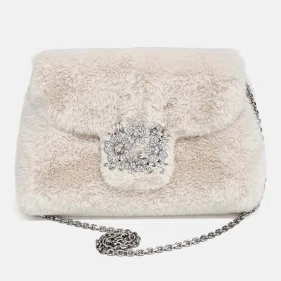 Pre-owned Roger Vivier Beige Fur Chain Shoulder Bag In Sand