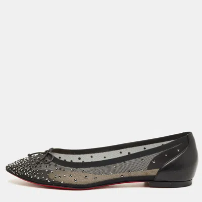 Pre-owned Christian Louboutin Black Leather And Mesh Patio Ballet Flats Size 41