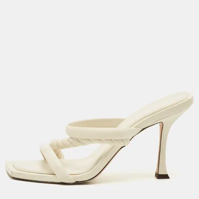 Pre-owned Jimmy Choo Cream Leather Diosa Slide Sandals Size 40 In White