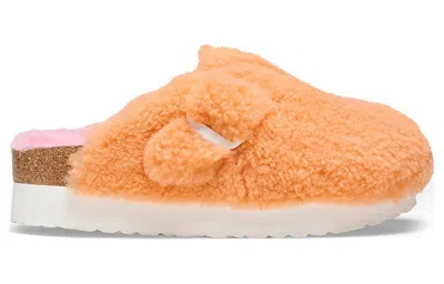 Birkenstock (wmns)  Boston Big Buckle Platform Fur Narrow Fit 'papaya/candy Pink' In Orange