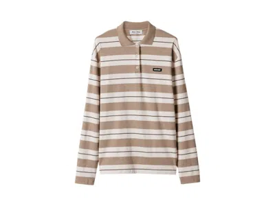 Pre-owned Miu Miu Women's  Jersey Polo Shirt In Natural/cord