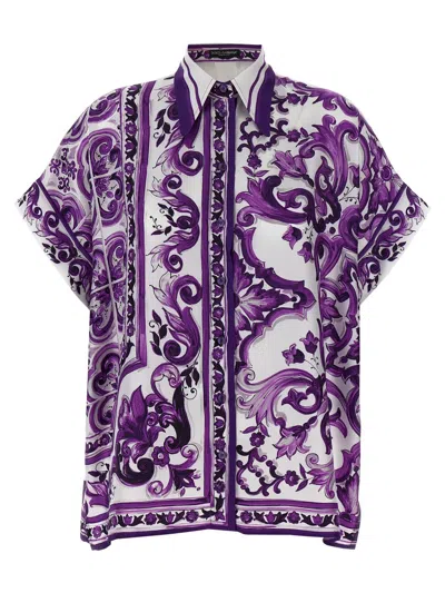 Dolce & Gabbana Silk Shirt With Bold Floral Print In Purple