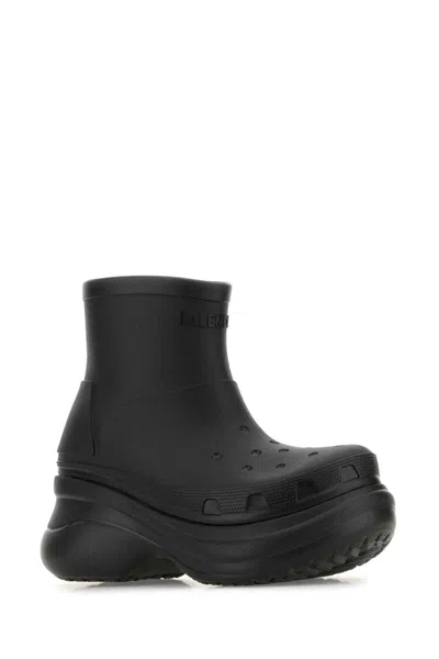 Balenciaga Black Rubber Crocs Ankle Boots In Multi