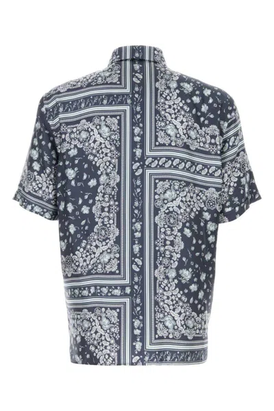 Fendi Men Blue Shirt With All-over Bandana Print In Silk Man In Blue