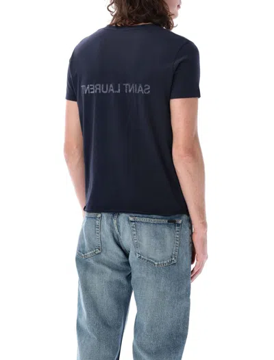 Saint Laurent Reverse Logo T-shirt In Blue