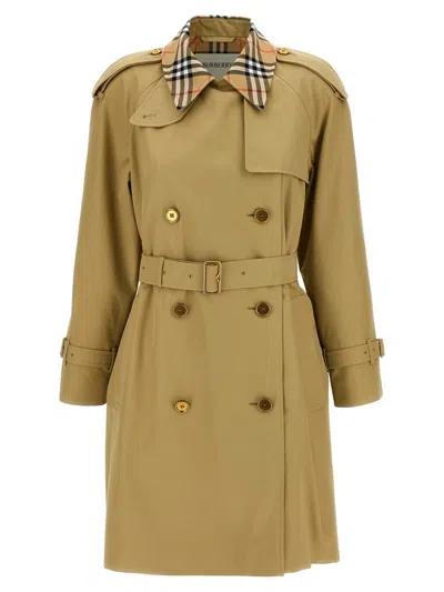 Burberry Castleford Check Collar Water Resistant Gabardine Trench Coat In Brown