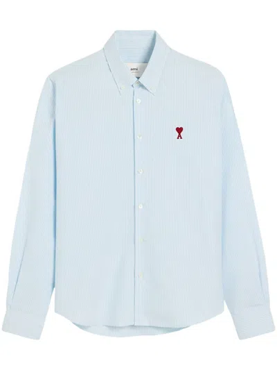 Ami Alexandre Mattiussi Adc Button-down Collar Logo-embroidered Striped Cotton Oxford Shirt In Blue