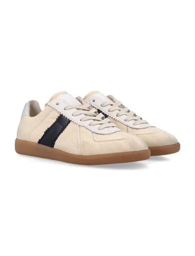 Maison Margiela Distressed Mixed Materials Replica Sneakers Black Vintage/yellow Vintage In Neutral