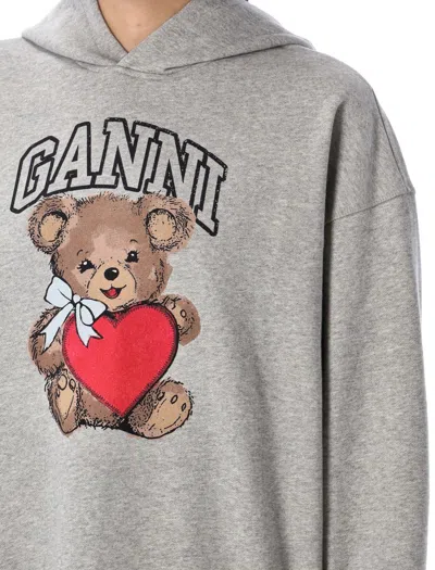 Ganni Isoli Bear Oversize Sweatshirt Hoodie In Gray