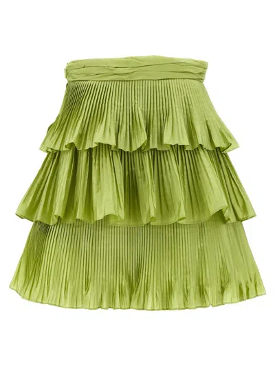 Valentino High Waist Pleated Tiered Layers Skirt In Green