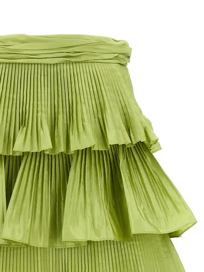 Valentino High Waist Pleated Tiered Layers Skirt In Green