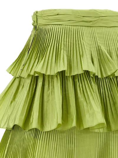 Valentino High Waist Pleated Tiered Layers Skirt In Green