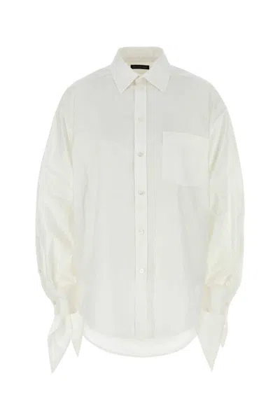 Balenciaga Oversized Knotted Cotton-poplin Shirt In White