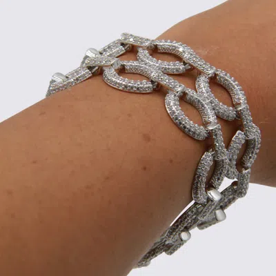 Self-portrait Circular Link Bracelets Featuring Rhinestone Embellishments In Gray