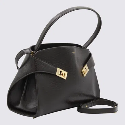 Ferragamo Dark Brown Leather Medium Hug Soft Shoulder Bag In Black