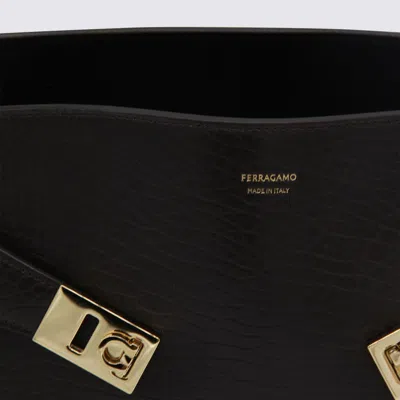 Ferragamo Dark Brown Leather Medium Hug Soft Shoulder Bag In Black