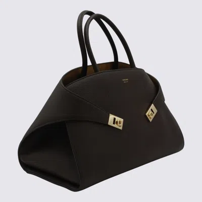 Ferragamo Brown Leather Hug Th M Top Handle Bag In Black