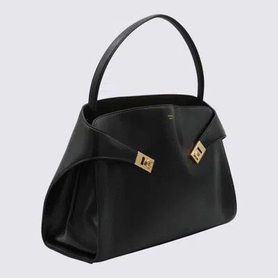 Ferragamo Leather Hug M Handbag With Metal Accents In Black