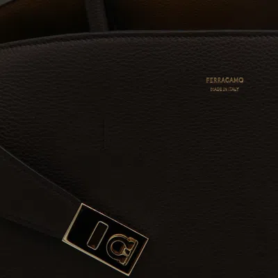Ferragamo Brown Leather Hug Th M Top Handle Bag In Black