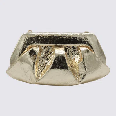 Themoirè Metallic Clutch Bag Shoulder Strap In Gold
