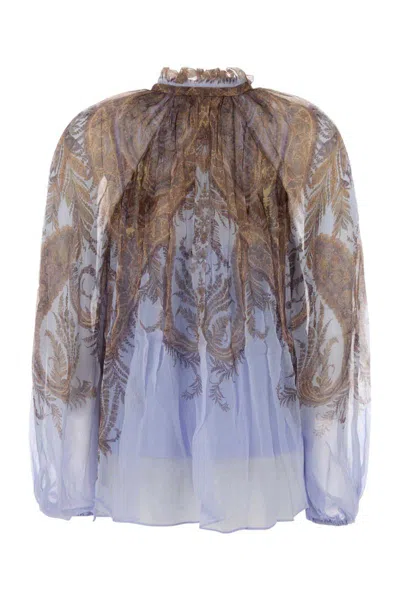 Zimmermann Printed Crepe Hypnotic Blouse In Blue
