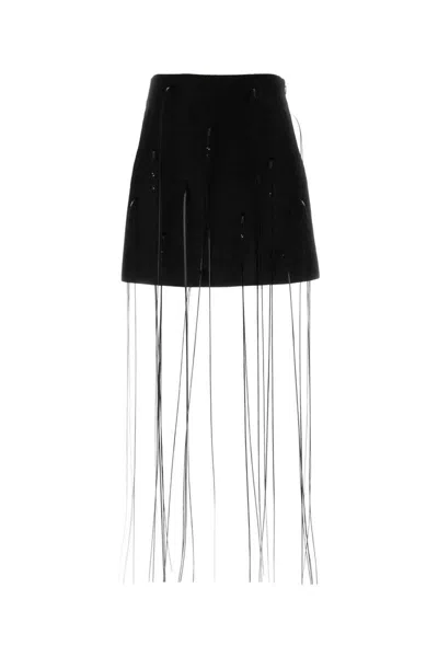 Jil Sander High Waist Mini Skirt Fringe Detail In Black