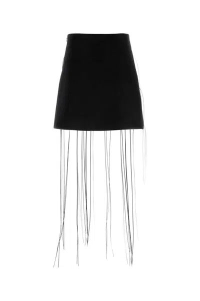 Jil Sander High Waist Mini Skirt Fringe Detail In Black