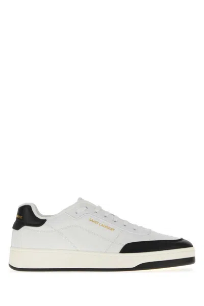 Saint Laurent Smooth Leather Sneakers Contrast Panel In White