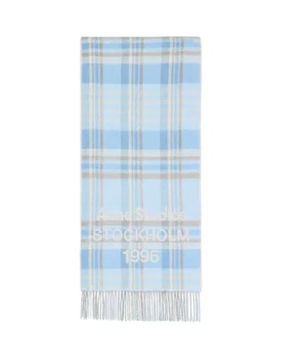 Acne Studios Blue Wide Check Logo Scarf In Blue