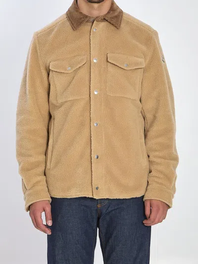 Moncler Teddy Corduroy-trimmed Shirt Jacket In Brown