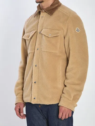 Moncler Teddy Corduroy-trimmed Shirt Jacket In Brown