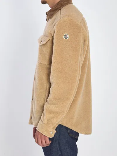 Moncler Teddy Corduroy-trimmed Shirt Jacket In Brown