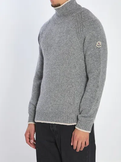 Moncler Turtleneck Sweater In Wool And Alpaca In Gray