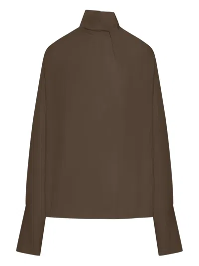 Tom Ford Long-sleeved Silk Georgette Blouse In Gray