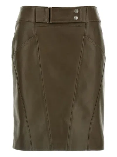 Tom Ford Nappa Midi Skirt With Detailed Stitching In Brown