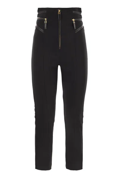Elisabetta Franchi Crepe Trousers With Zip Details In Black