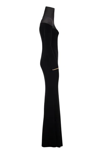 Elisabetta Franchi Red Carpet Dress In Velvet And Jersey In Black