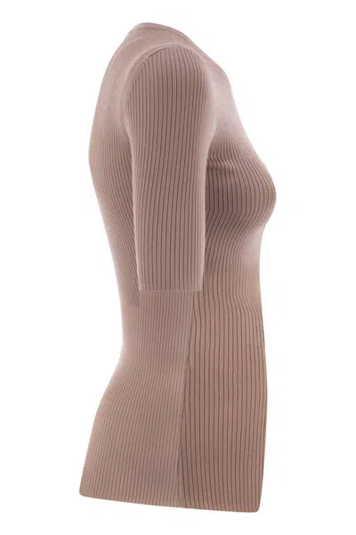 Elisabetta Franchi Ribbed Jumper With Pocket In Gray
