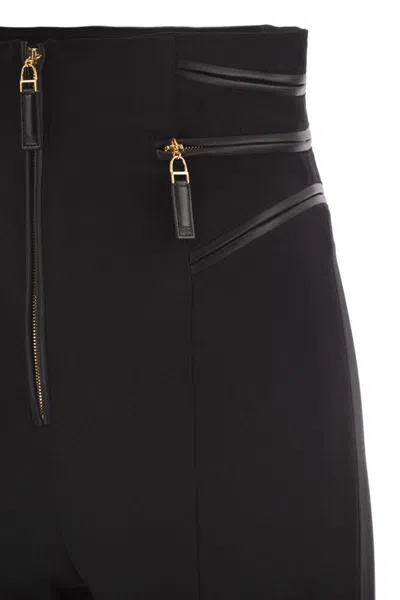 Elisabetta Franchi Crepe Trousers With Zip Details In Black
