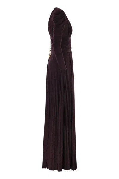 Elisabetta Franchi Red Carpet Dress In Lurex Jersey With Necklace In Burgundy