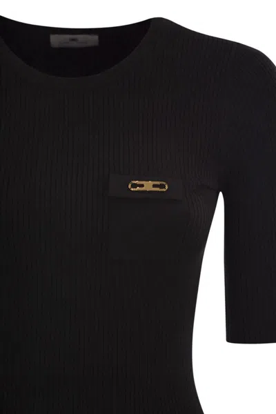 Elisabetta Franchi Ribbed Chain-embellished Top In Black