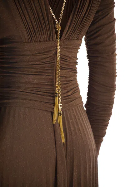 Elisabetta Franchi Red Carpet Lurex Jersey Dress With Necklace In Brown