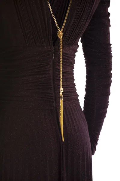 Elisabetta Franchi Red Carpet Dress In Lurex Jersey With Necklace In Burgundy